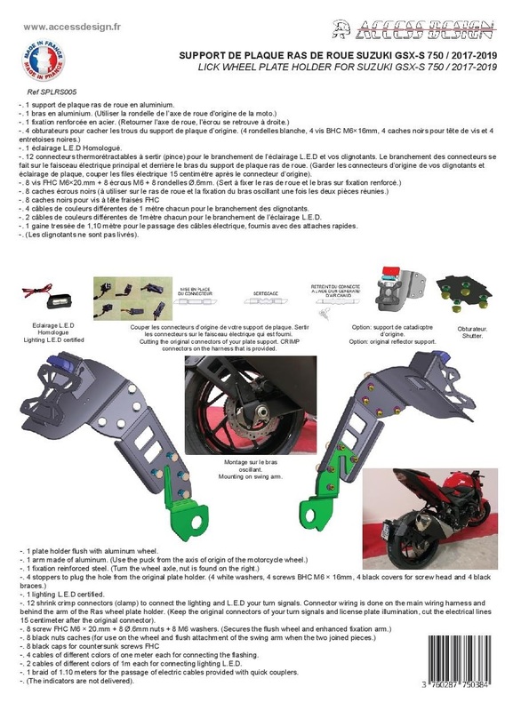 Support de plaque ACCESS DESIGN ''ras de roue'' noir Suzuki GSX-S750